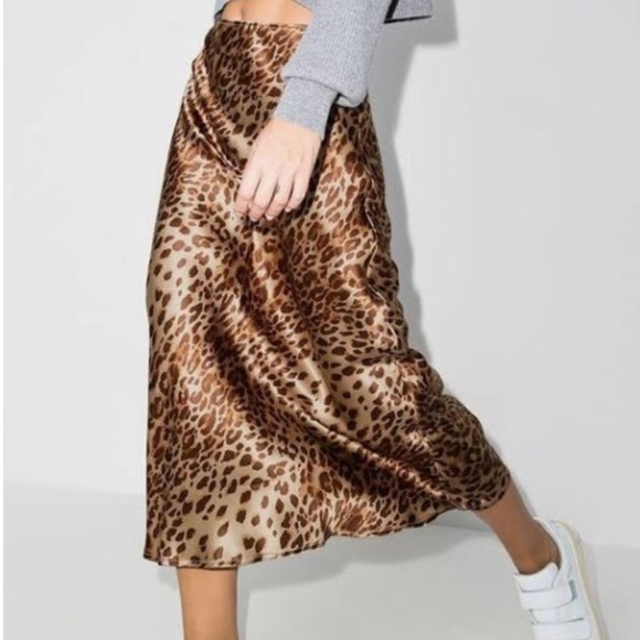 Reformation Pratt Animal Print Leopard Silk Midi Skirt Sz 12 - Picture 1 of 8